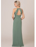 Double Straps Green Chiffon Diamond-shaped Back Bridesmaid Dress